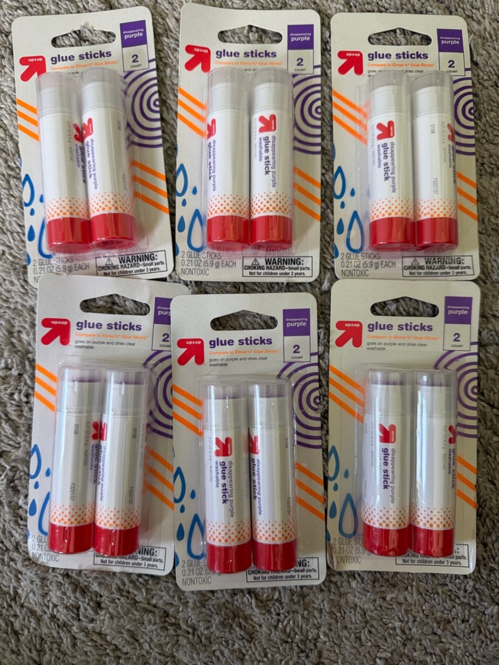 Target Purple & Red Glue Sticks - Pack of 6 (2 per blister)